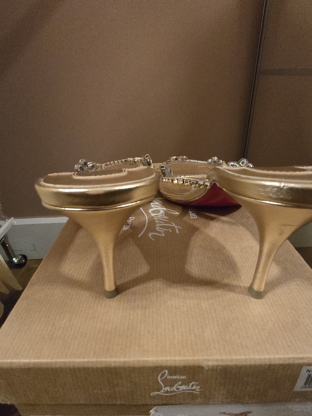 Christian Louboutin Just Queen Gold Jeweled Slide Sandals Size 41 - 70cm heel - Picture 5 of 11